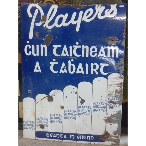 431 - 'Player's Cun Taintneam a tAbairt' Enamel Advertising Sign - 24 x 33ins