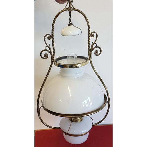 178a - Victorian Brass and Milk Glass Hanging Oil Lamp (electrified)