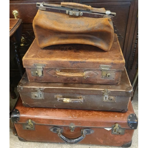 99 - Three Vintage Leather Suitcases and a Leather Travel Bag