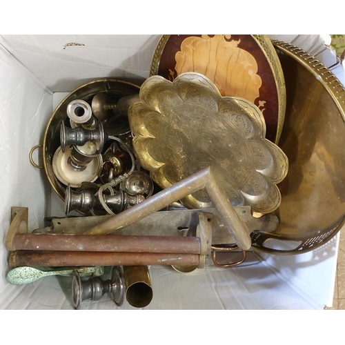 125 - Large Box of Brass and Copper Wares, etc.