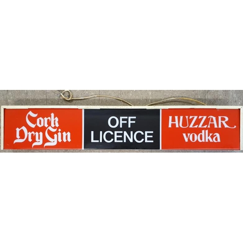 261 - Rare Paddy Whiskey and Cork Dry Gin/Huzzar Vodka/Off Licence Double Sided Hanging Pub Light, c.49 x ... 