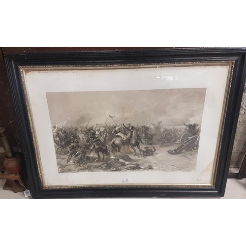 23 - Large Edwardian Black and White Military Battle Scene by E. Crofts 1893, c.43 x 31in