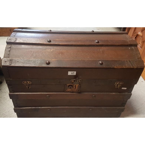 65 - Traditional Dome Top Shipping Trunk c.26.5 wide x 19in tall