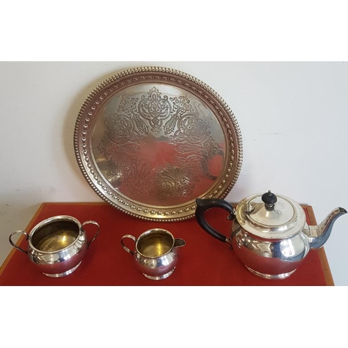 324 - Silver Plate Teaset on Ornate Circular Tray with Feet