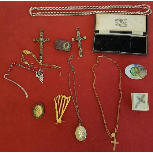 353 - Silver Engraved Locket and Chain, along with other Jewellery including a Hair Brooch