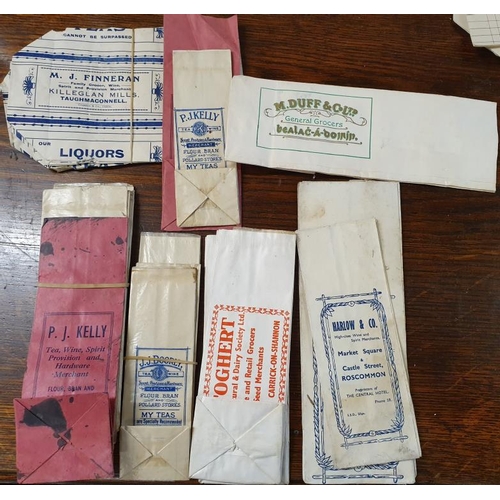 361 - Collection of Vintage Un-Used Tea/Grocery Bags - P J Kelly, Four Roads, M J Finneran, Killeglan Mill... 