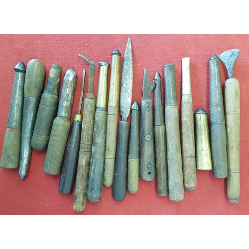 376 - Collection of French Burnishing Tools with Agate tips and brass and turned wooden handles c.1900
