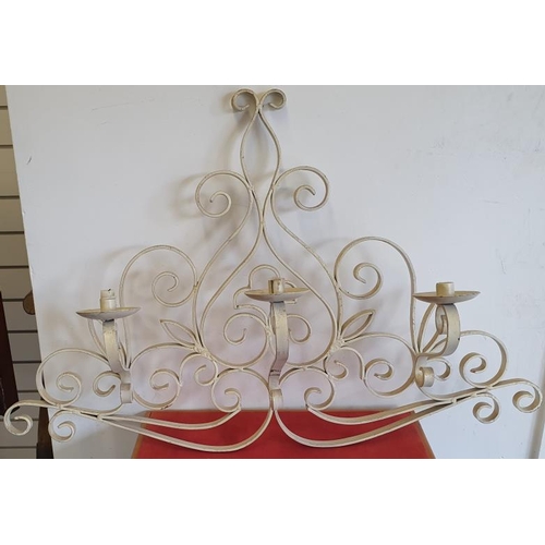 380 - Cream Wrought Iron Candle Holder Wall Sconce, c.40 x 34in