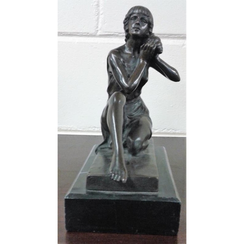 394 - Bronze Figure of a Lady on Marble Base - 10ins high