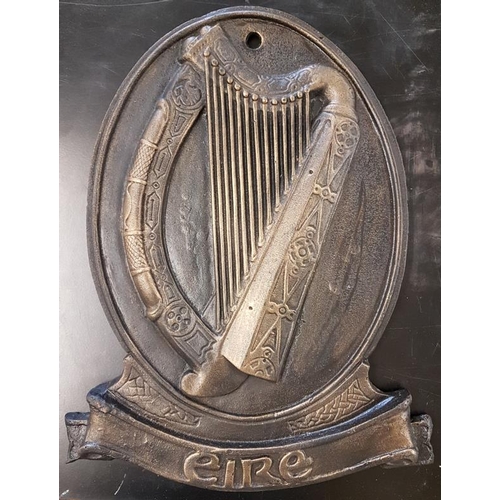 397 - Cast Metal 'Eire' Harp Plaque - 16 x 21ins