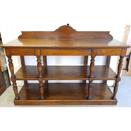 433 - Edwardian Solid Oak Buffet with a shaped Gallery above three tiers on turned Columns - 72 x 46.5ins