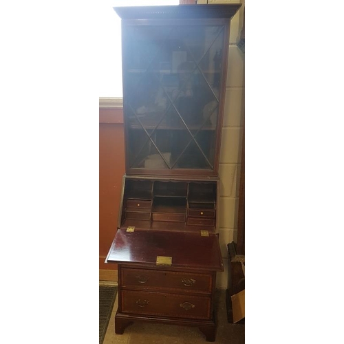 461 - Regency Mahogany Inlaid Bureau Bookcase 22 x 16.5 x 70.5ins