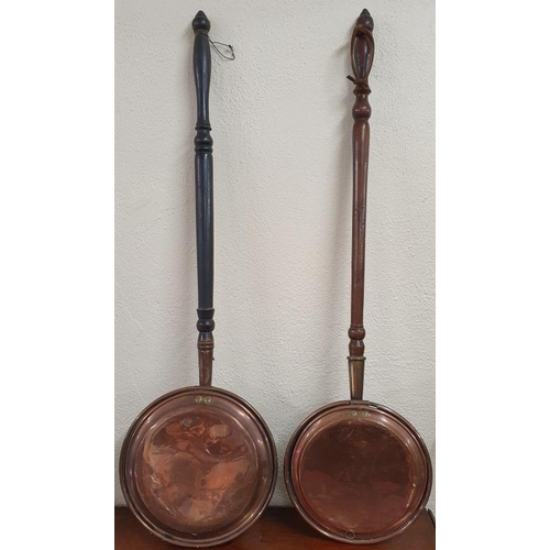 492 - Two Victorian Copper Bed Warming Pans with turned Wooden Handles