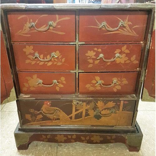 499 - Small Chinese Lacquered Cabinet on Stand - 15.5 x 9.5 x 19.5ins