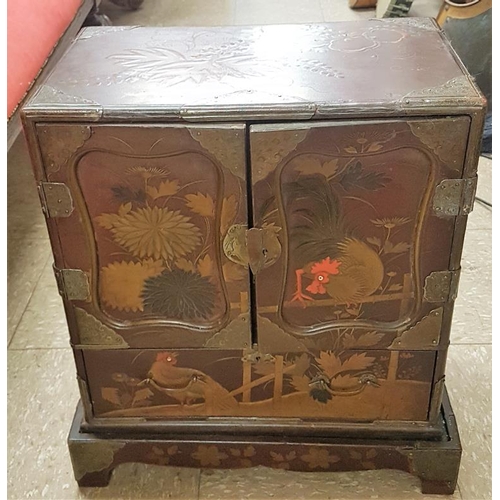 499 - Small Chinese Lacquered Cabinet on Stand - 15.5 x 9.5 x 19.5ins