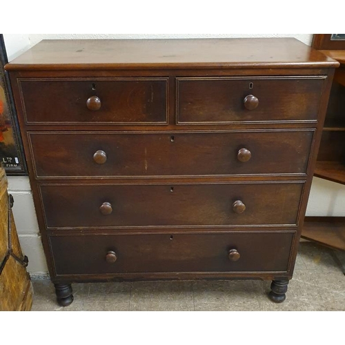500 - Victorian Mahogany Chest of Two over Three Drawers and raised on turned legs - 43 x 42ins
