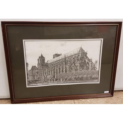 503 - Notre Dame Cathedral Sketch (possibly 1940's) - Overall c. 21.5 x 16ins