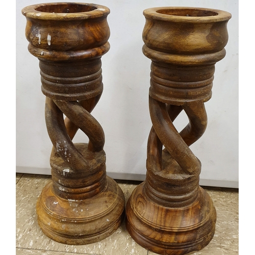 518 - Pair of Large Wooden Candlesticks