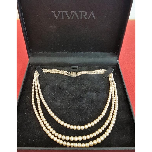 536 - Vintage Pearl Three Strand Necklace with Silver Clasp