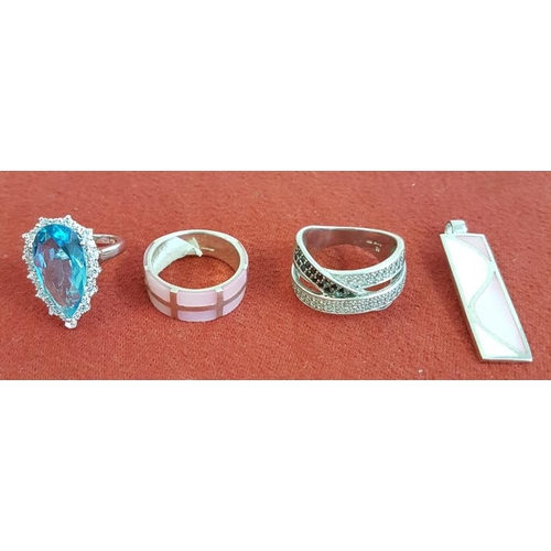 537 - Three Silver Rings and Pendant