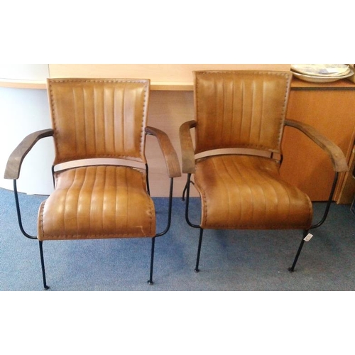 550 - Pair of Leather and Steel Designer Armchairs