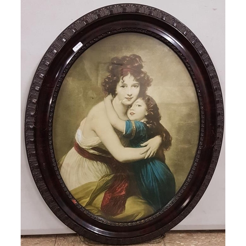 557 - Oval Victorian Picture of Lady & Child in Bakelite Frame - Overall c. 20.5 x 24.5ins