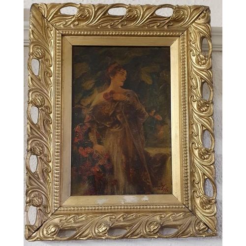 561 - Emily Hart, Oil on Canvas Portrait of a Lady in Full Length Dress, 1902, within a decorative gilt fr... 