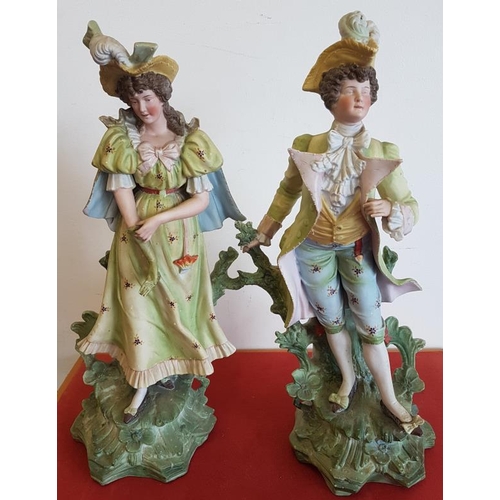 563 - Pair of Victorian Mantle Figures of Lady and her Beau - c. 17.5ins tall