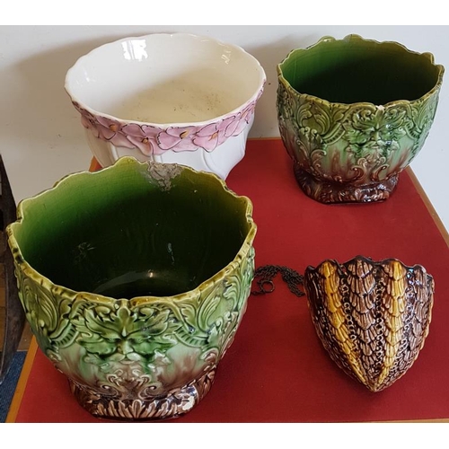 569 - Italian White & Pink Plant Pot, Pair of Victorian Fern Pot Holder and a hanging Fern pot with Ch... 