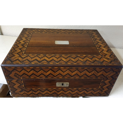 594 - Victorian Inlaid and Parquetry Rosewood Jewellery Box inc, Contents
