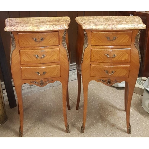641 - Pair of Small Marble Topped Kingwood Commodes - c. 16.5 x 10.5 x 29ins