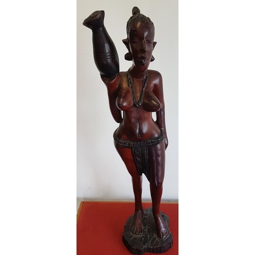 645 - Hand Carved African Lady Water Carrier - 31ins tall