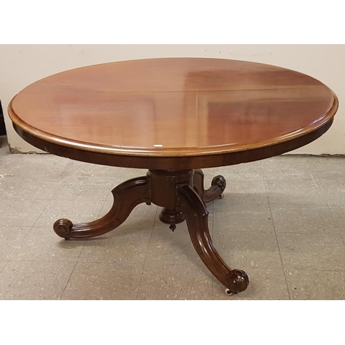 665 - Victorian Mahogany Circular Tilt Top Breakfast Table on a carved three splay pod, c. 51in diameter