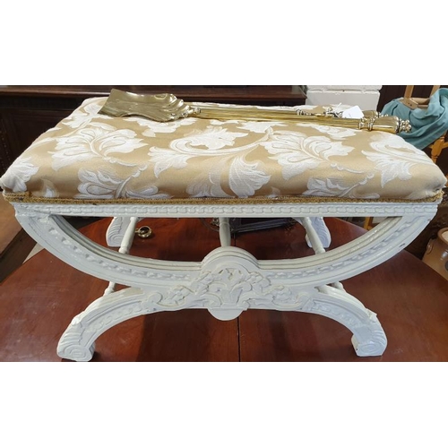 668 - Painted Pine X-Frame Occasional Stool with an upholstered seat, c.29 x 17.5in