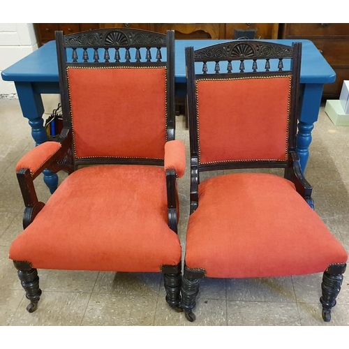 675 - Pair of Edwardian Mahogany Lady's and Gents Armchairs