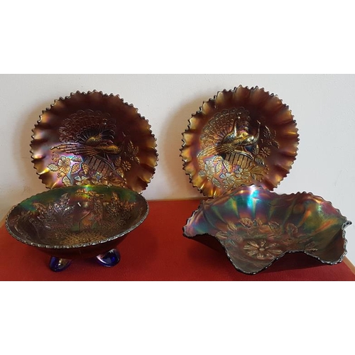 682 - Pair of Purple Lustre Glass Dishes and 2 Others