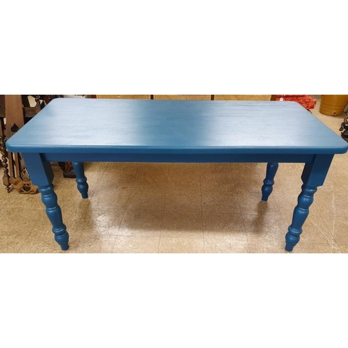 678 - Victorian Style Pine Kitchen Table painted Blue - 5ft 6ins long