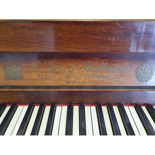 555 - Walnut Case Metal Frame Upright Piano, inlaid with Brass and Mother of Pearl, by R. Gors & Kallm... 