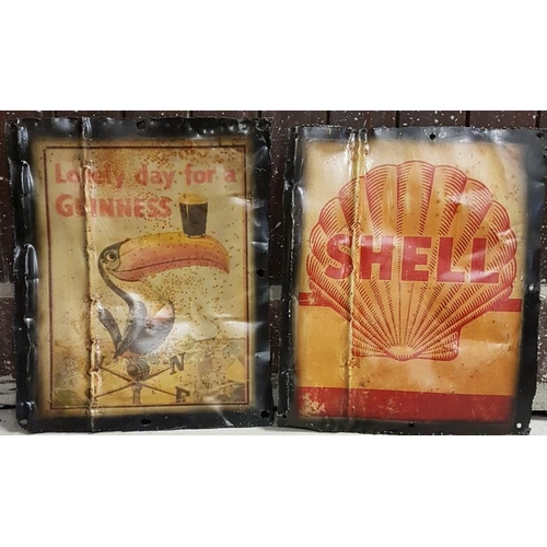 259A - Guinness and Shell Tin Advertising Signs - c. 13.5 x 16ins