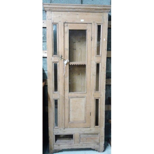 40 - Victorian Pine Display Cabinet of slim design, c.34in wide, 85in tall, 10in deep along with Pine Fra... 