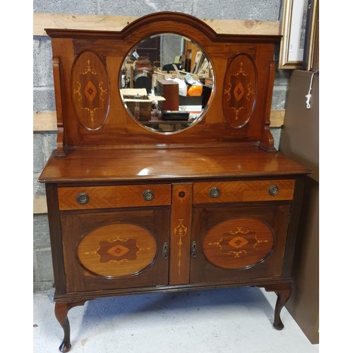 44 - Edwardian Inlaid and Mirror Back Sideboard, c.48 x 62in
