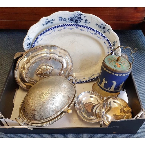 61 - Box of Silver Plate, Wedgwood, etc.