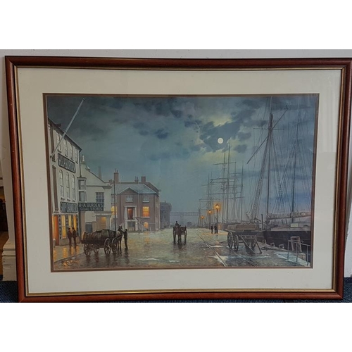 65 - Large Framed Dockland Scene - c. 37 x 27ins