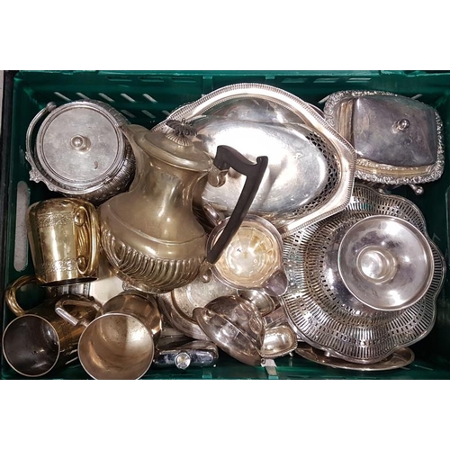 93 - Box of Various Silver Plate Items, etc.