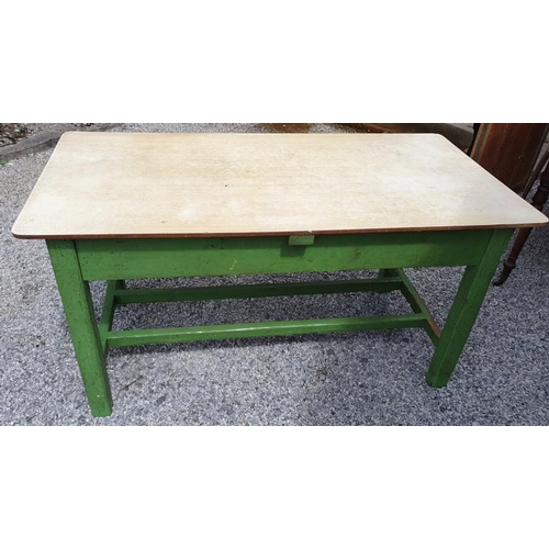 105 - Good Irish Pine Farmhouse Kitchen Table with double stretcher base and with original 3 plank top, c.... 