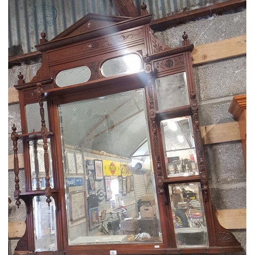 114 - Large Edwardian Carved Mahogany Nine Mirror Panel Overmantle, c.52 x 57in