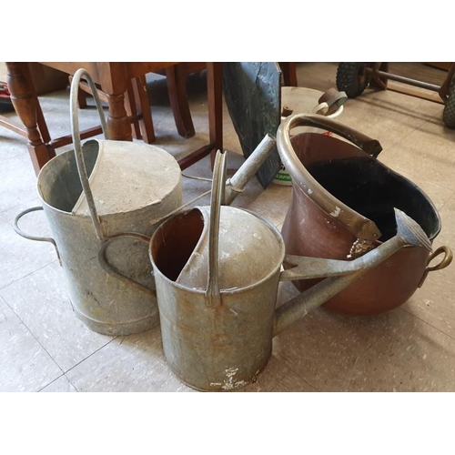 118 - Two Galvanised Watering Cans and a Fuel Bucket