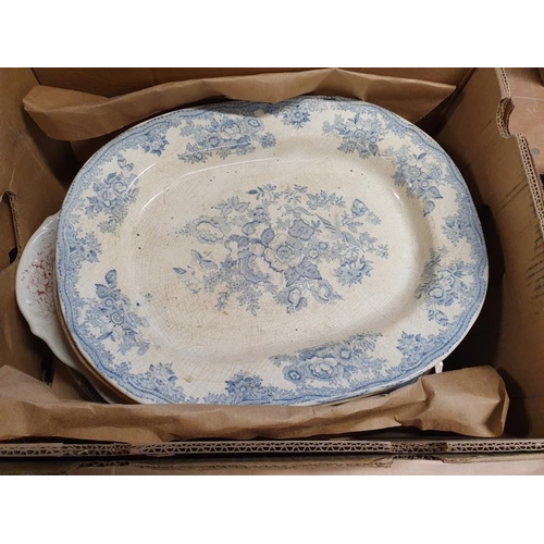 126 - Box of c.10 Victorian Blue and White Serving Dishes