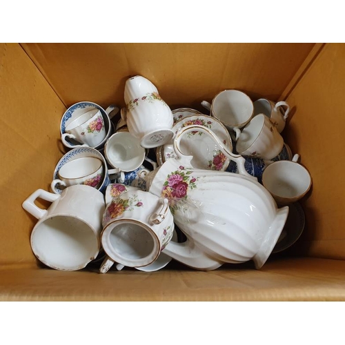 129 - Box of Various China Tea Wares and Willow Pattern Delph etc.
