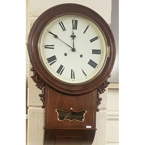 288 - Victorian Mahogany Wall Clock with Key and Pendulum (working)